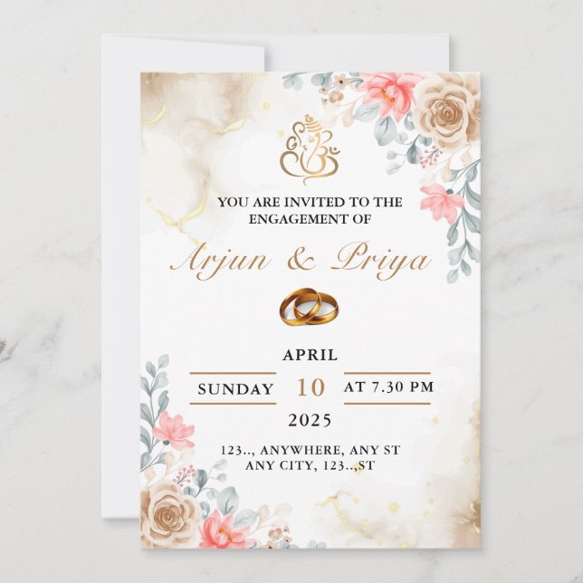 Indian Engagement Invitation Card, Ring Ceremony (Front)