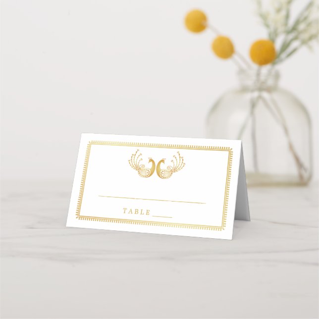 Indian Escort Place Card | Gold Calligraphy Script (Front)