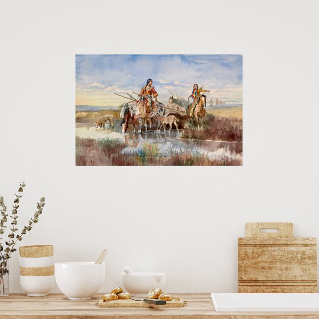 Indian Family with Travois by Charles M. Russell Poster (Kitchen)