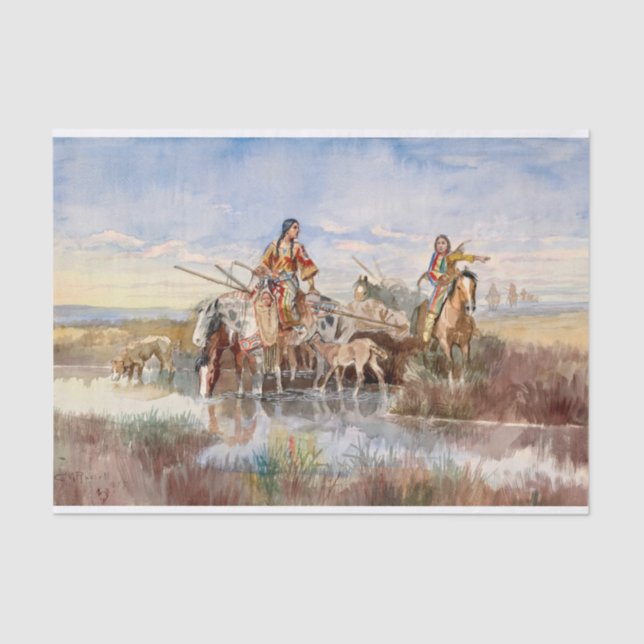 Indian Family with Travois by Charles M. Russell Tissue Paper (Front)