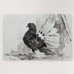 Indian Fantail Pigeon Eyeliner Hen Jigsaw Puzzle