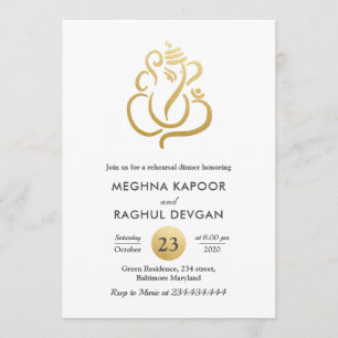 Indian   Faux Gold Foil Ganesha Rehearsal Dinner Invitation