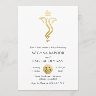 Indian   Faux Gold Foil Ganesha Rehearsal Dinner Invitation