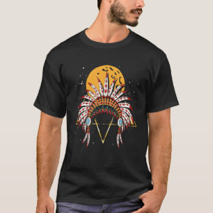 Indian Feathers Headdress Sunset Native American T-Shirt