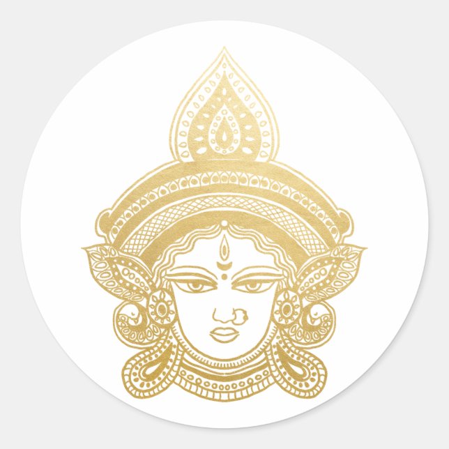 Indian Festival Durga Maa Hindu God Gold Classic Round Sticker (Front)