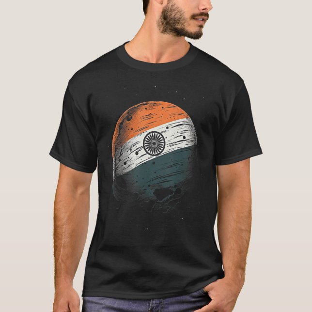 Indian Flag Moon Patriotic India National Pride T-Shirt (Front)