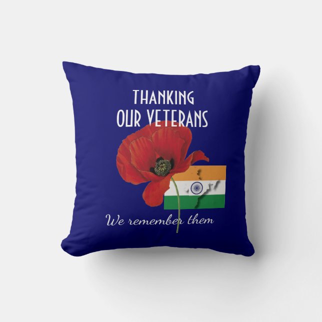 Indian Flag Thank You Veterans Cushion (Front)