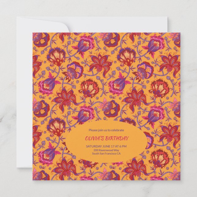Indian floral Birthday Invitation (Front)
