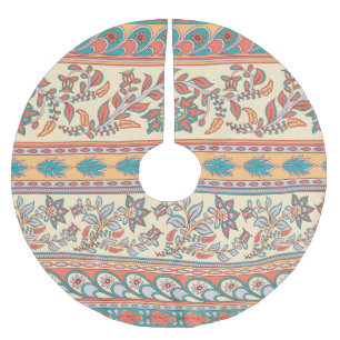 Indian Floral Borders Seamless Pattern Brushed Polyester Tree Skirt