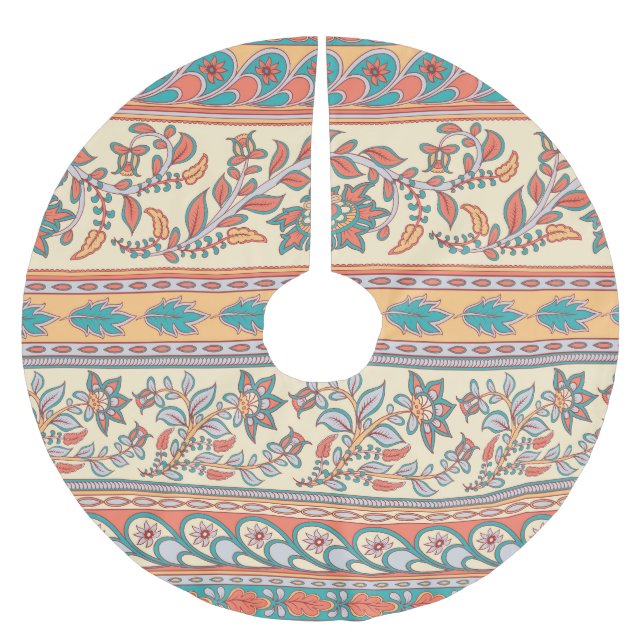 Indian Floral Borders Seamless Pattern Brushed Polyester Tree Skirt (Front)