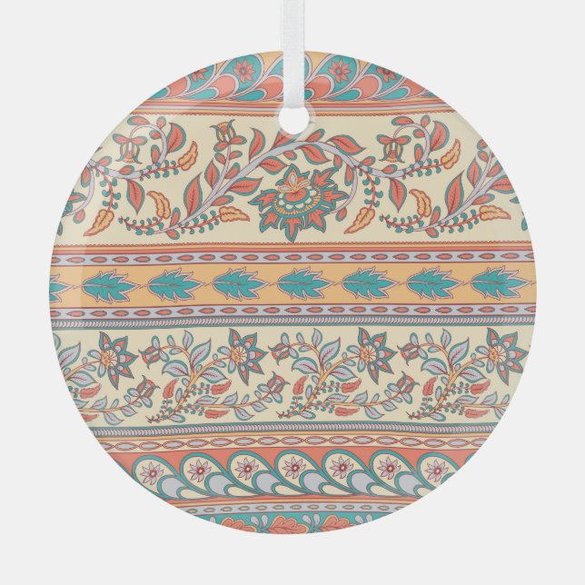 Indian Floral Borders Seamless Pattern Glass Tree Decoration (Front)