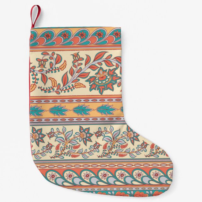 Indian Floral Borders Seamless Pattern Small Christmas Stocking (Front)