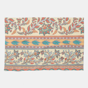 Indian Floral Borders Seamless Pattern Tea Towel