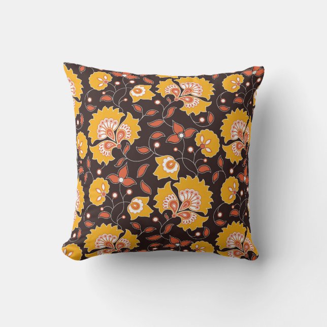 Indian Floral Coloured Vintage Seamless Cushion (Front)
