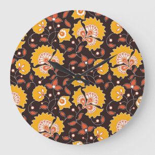 Indian Floral Coloured Vintage Seamless Large Clock
