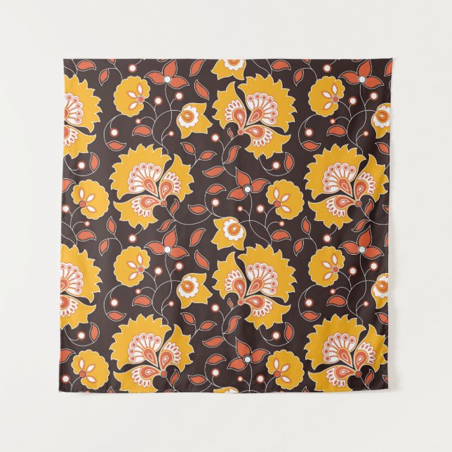 Indian Floral Coloured Vintage Seamless Tapestry (Front)