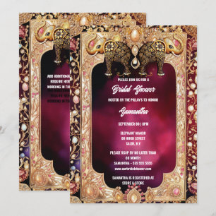 Indian floral elephants Hindu royal gems bridal  Invitation