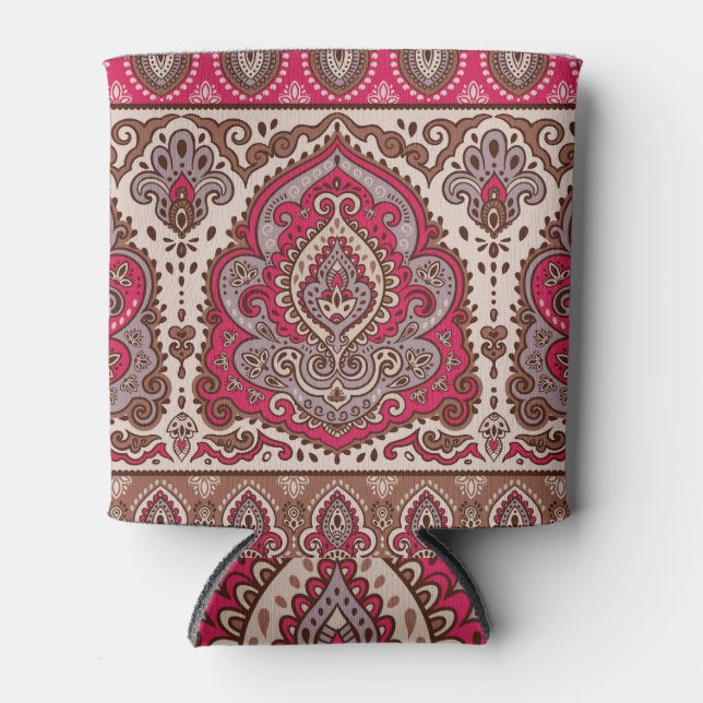 Indian floral paisley, ethnic mandala pattern. can cooler (Front)