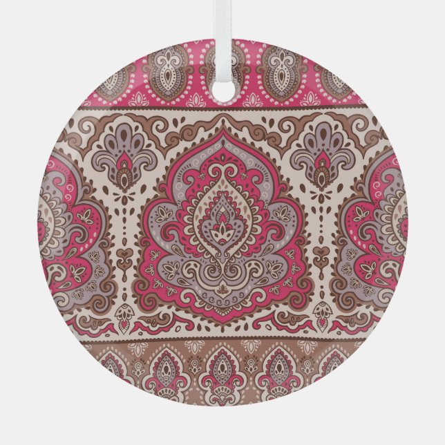 Indian floral paisley, ethnic mandala pattern. glass tree decoration (Front)