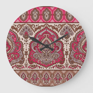 Indian floral paisley, ethnic mandala pattern. large clock