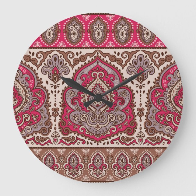 Indian floral paisley, ethnic mandala pattern. large clock (Front)