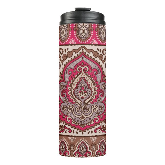 Indian floral paisley, ethnic mandala pattern. thermal tumbler (Front)