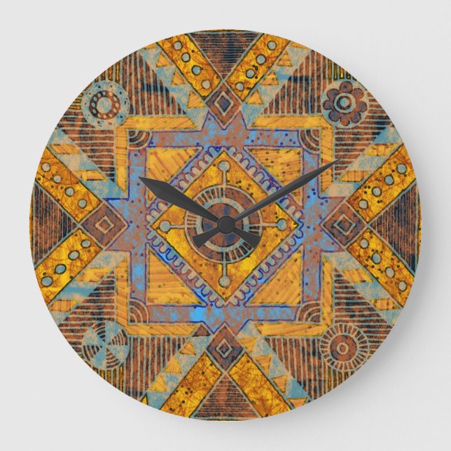 Indian Floral Paisley: Ethnic Medallion. Large Clock (Front)