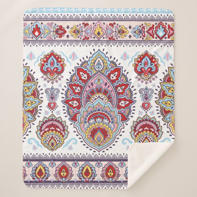 Indian floral paisley medallion pattern. Ethnic Ma Sherpa Blanket (Front)