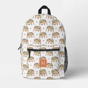 Indian Floral Paisley Ornate Elephants Monogrammed Printed Backpack