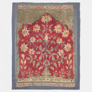 Indian Floral Rug 17th Century Fine Art Fleece Blanket