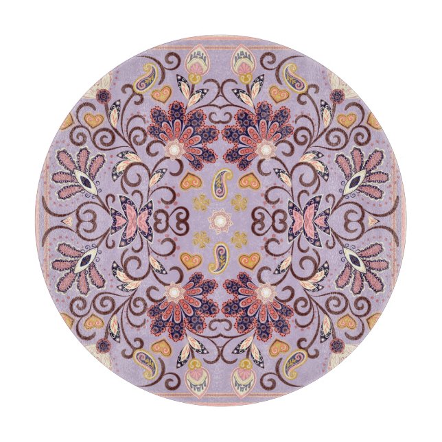 Indian floral tablecloth: lovely pastel pattern cutting board (Front)