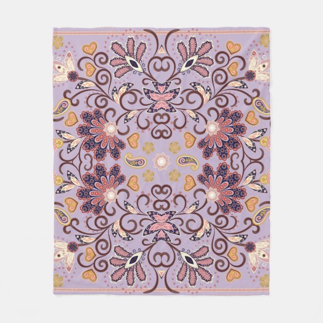 Indian floral tablecloth: lovely pastel pattern fleece blanket (Front)