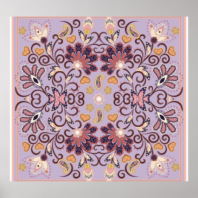 Indian floral tablecloth: lovely pastel pattern poster (Front)