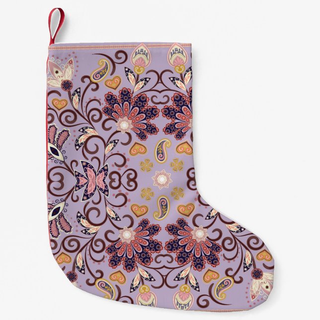 Indian floral tablecloth: lovely pastel pattern small christmas stocking (Front)