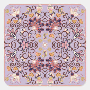 Indian floral tablecloth: lovely pastel pattern square sticker