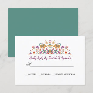 Indian Flower Elephant Jade green RSVP wedding Invitation