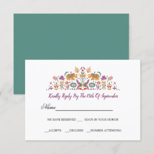 Indian Flower Elephant Jade green RSVP wedding V2 Invitation