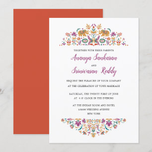 Indian Flower Elephant Orange Wedding Invitation