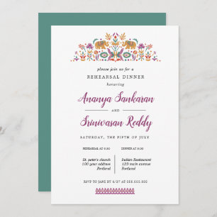Indian Flower Elephant wedding  Rehearsal Dinner Invitation