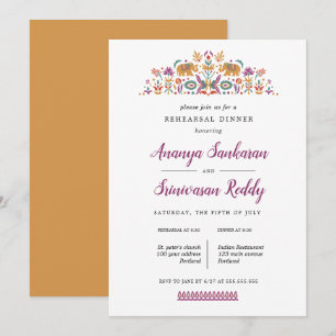 Indian Flower Elephant wedding  Rehearsal Dinner Invitation