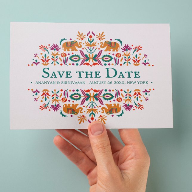 Indian Flower Purple Elephant Wedding Announcement Postcard (Creator Uploaded)