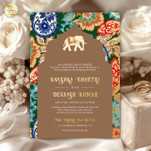 Indian Folk Art Elephant Wedding Beige Gold