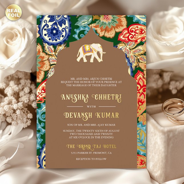 Indian Folk Art Elephant Wedding Beige Gold (Creator Uploaded)