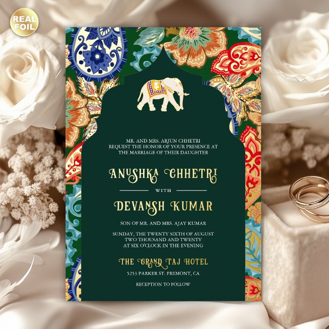 Indian Folk Art Elephant Wedding Emerald Gold (Creator Uploaded)