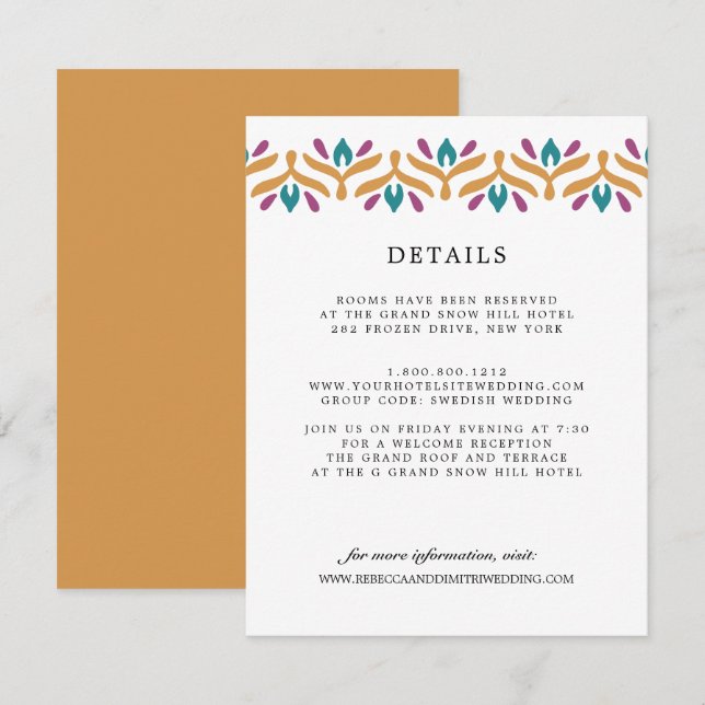Indian Folk Art Mustard WEDDING Guest Details Enclosure Card (Front/Back)