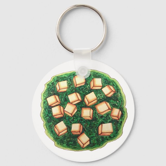 Indian Food Chef India Saag Paneer Spinach Cheese Key Ring (Front)