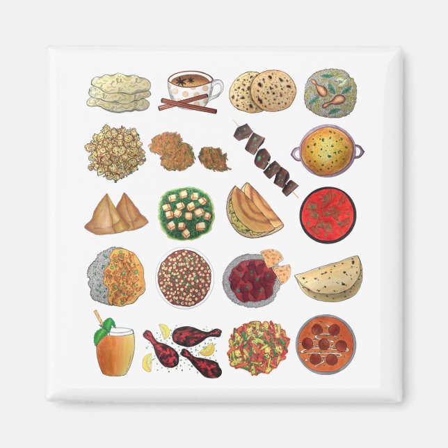 Indian Foods Dishes Cuisine of India Illustration Magnet (Front)