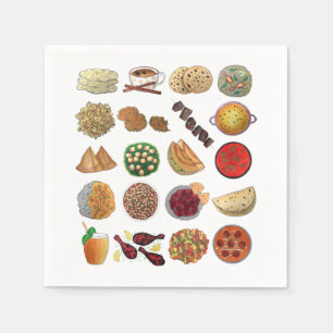 Indian Foods Dishes Cuisine of India Illustration Napkin