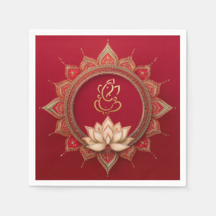 Indian Ganesh Red Traditional Lotus Wedding Napkin
