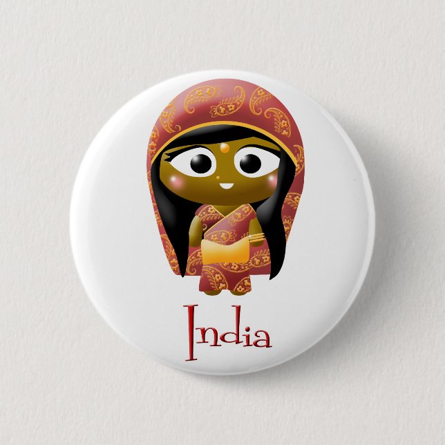 Indian Girl 6 Cm Round Badge (Front)